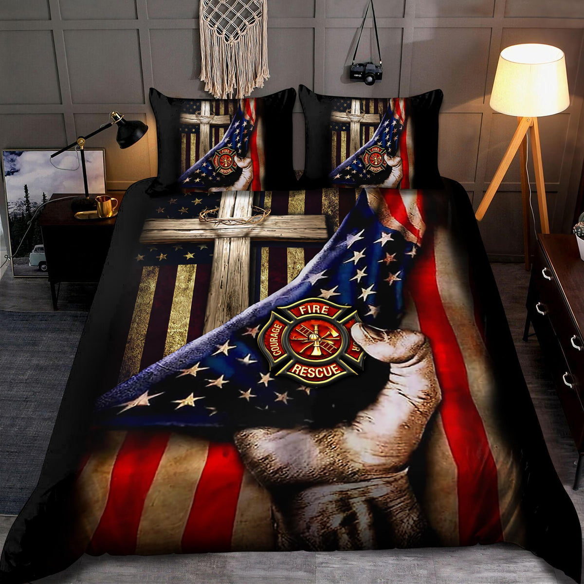 Jesus Christ Proud American Firefighter Bedding Set DQB08072002-TQH
