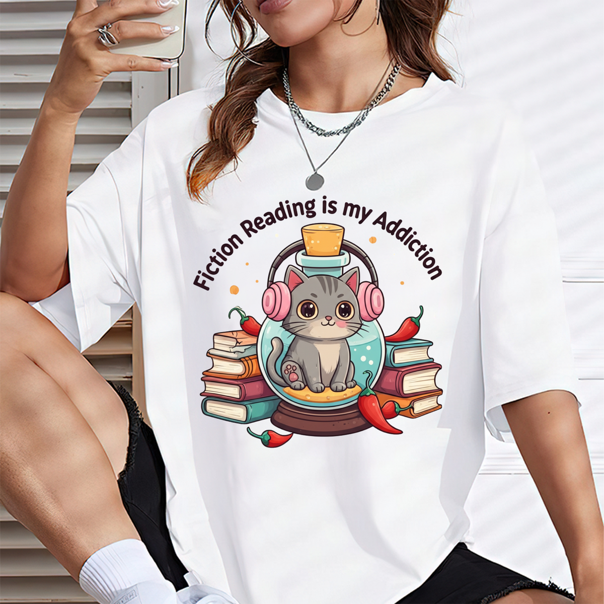 Fiction Book Lover Cat T-Shirt