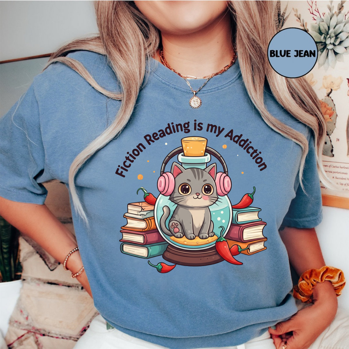 Fiction Book Lover Cat T-Shirt