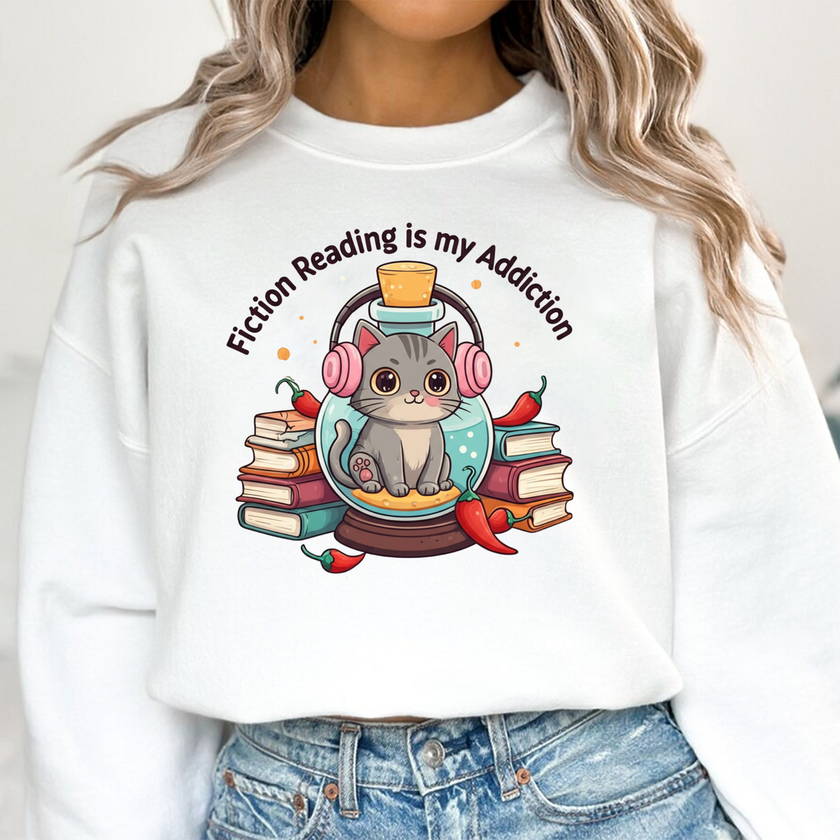Fiction Book Lover Cat Sweat Shirt