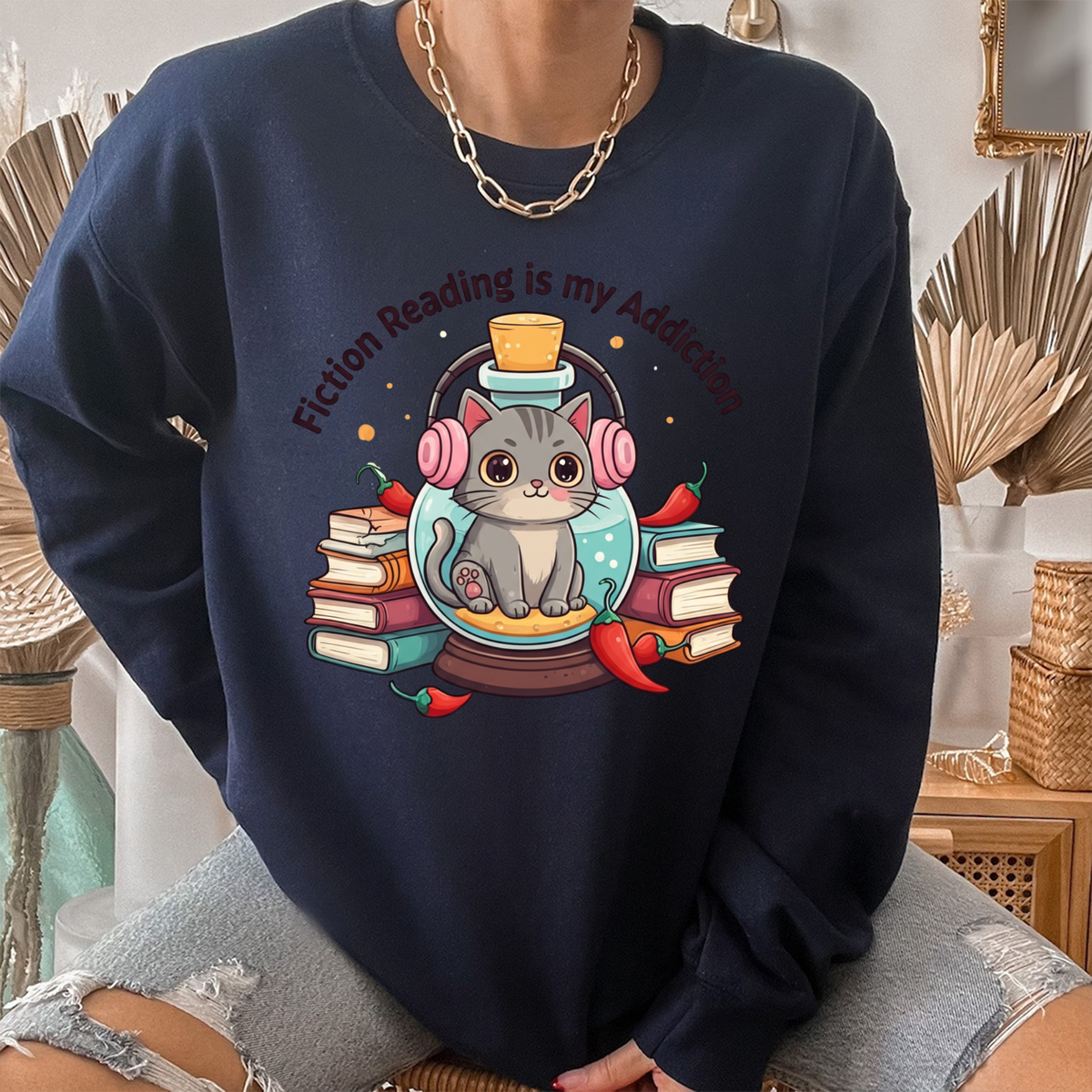Fiction Book Lover Cat Sweat Shirt