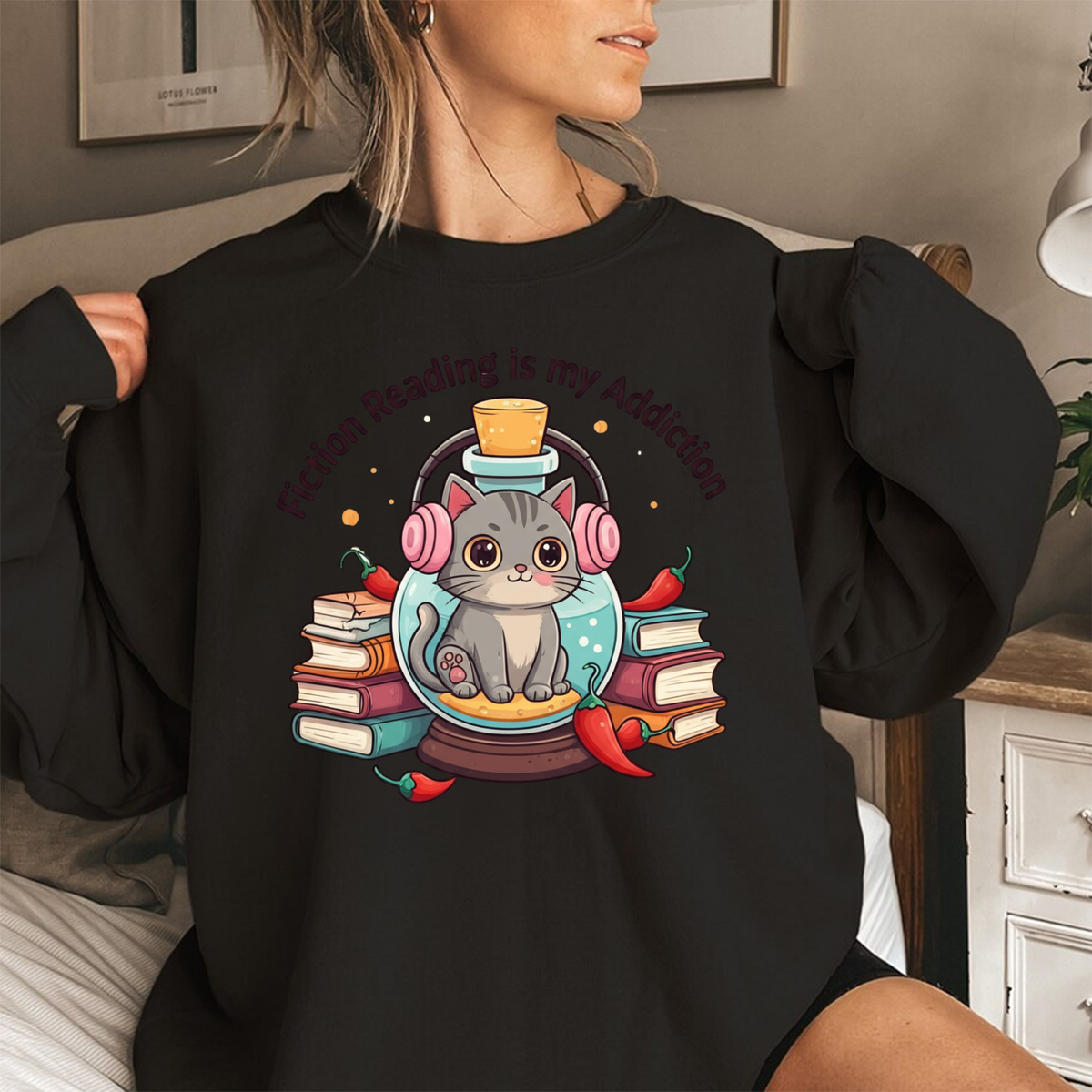 Fiction Book Lover Cat Sweat Shirt