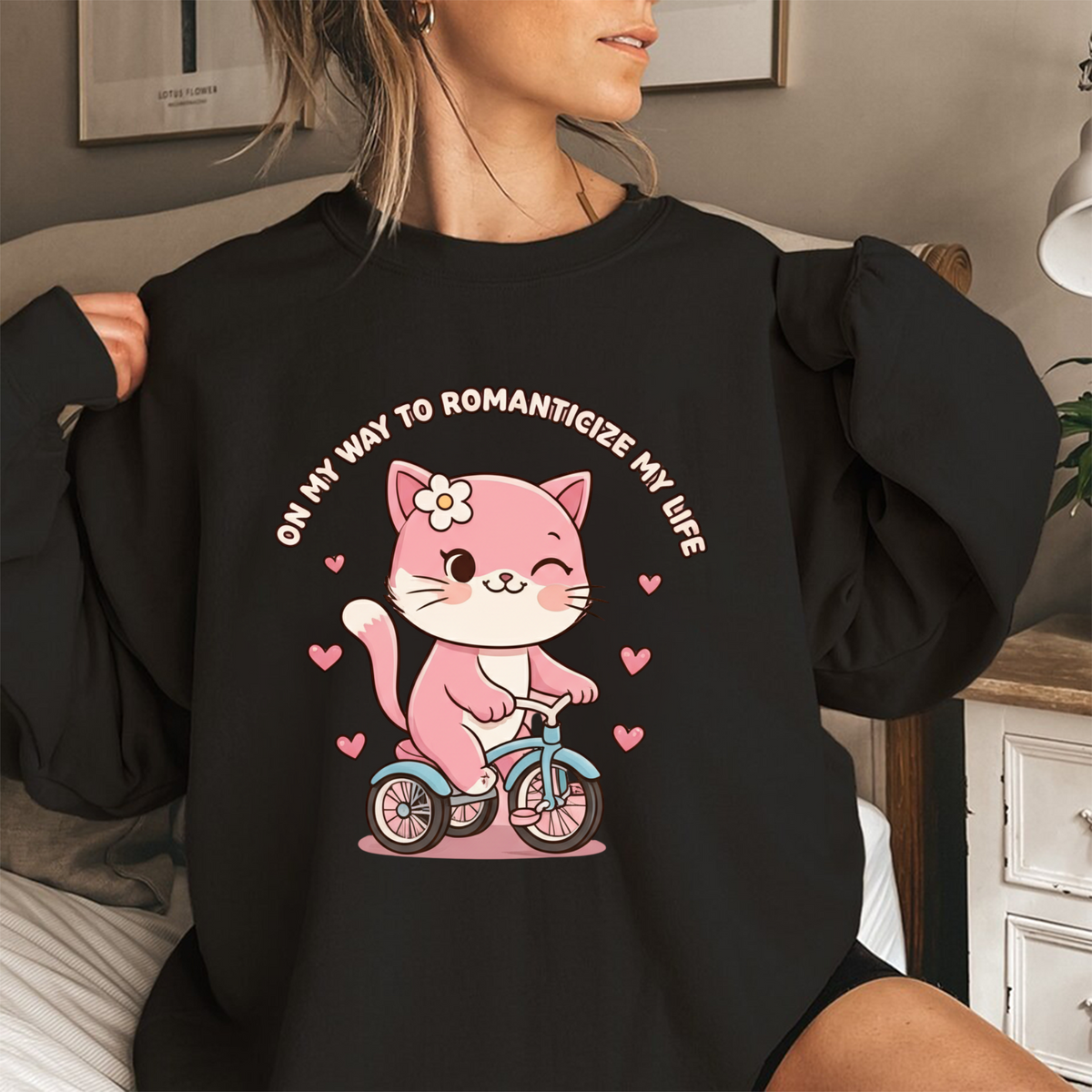 Romantic Cat on Tricycle Sweat Shirt