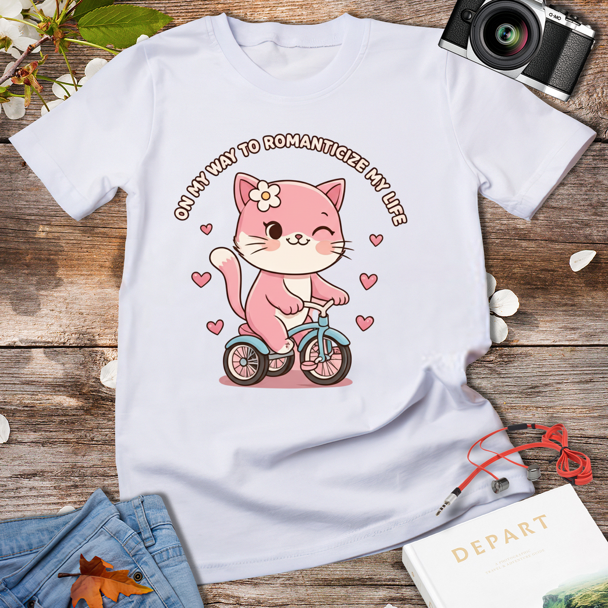 Romantic Cat on Tricycle T-Shirt
