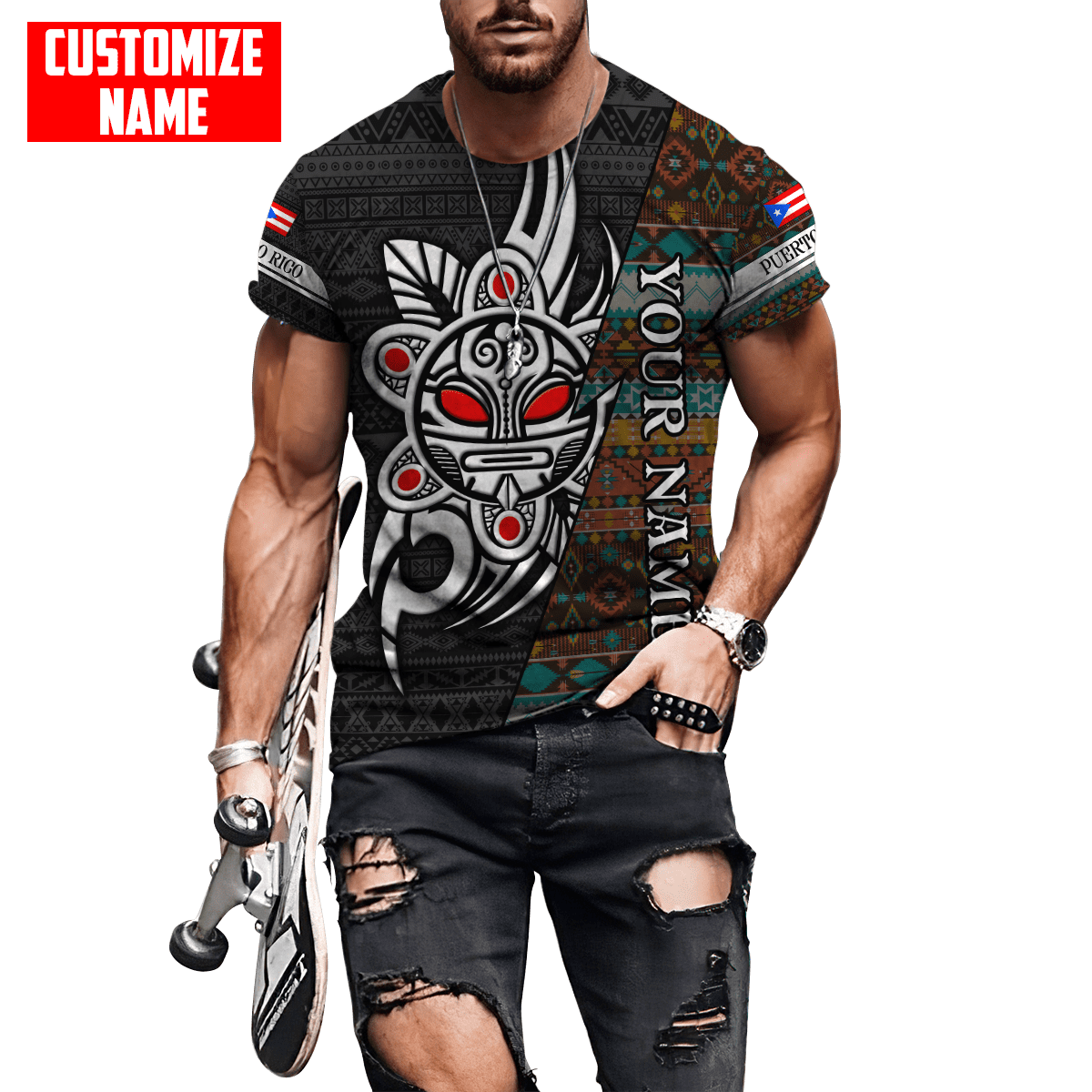 Customize Name Puerto Rico 3D All Over Printed Unisex Shirts