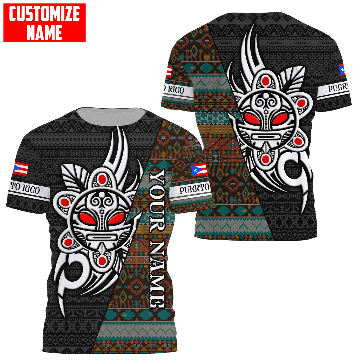 Customize Name Puerto Rico 3D All Over Printed Unisex Shirts